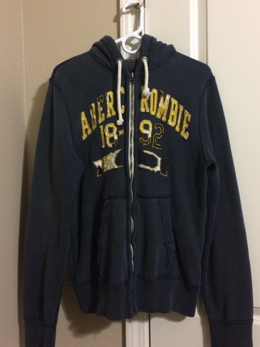 Abercrombie & Fitch Navy Hoodie with Yellow Embroidered Accents